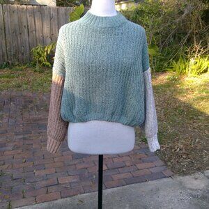 Takara High Neck Semi Cropped Long Sleeve Colorblock Adorable Sweater!!